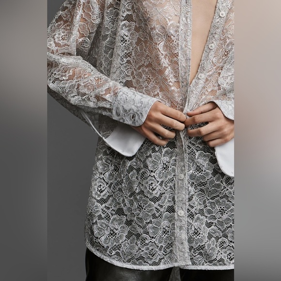 NWT Metallic Lace Buttondown Shirt - Picture 7 of 10